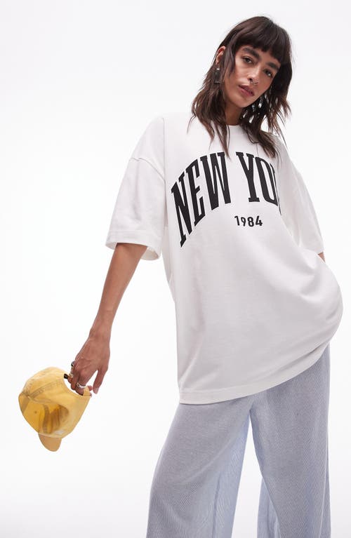 Topshop New York Oversize Graphic T-shirt In White