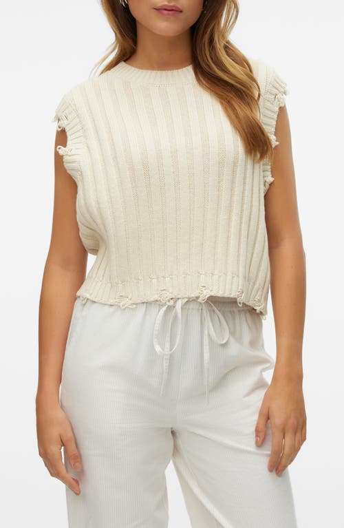 VERO MODA Danna Distressed Sleeveless Sweater in Birch 