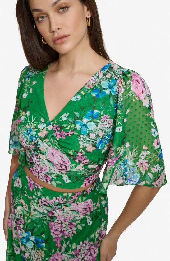 Shop Kensie Floral Clip Dot Chiffon Two-piece Dress In Green Multi