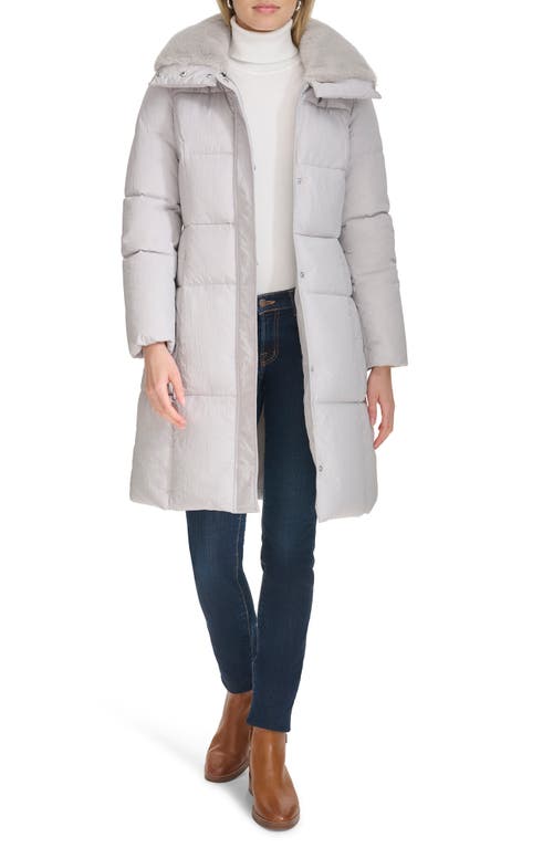 Shop Cole Haan Channel Quilted Shimmer Nylon Puffer Coat With Removable Hood In Grey