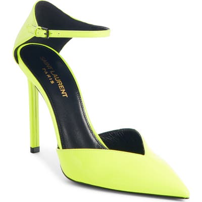 Saint Laurent Anja Ankle Strap Pointed Toe Pump - Yellow