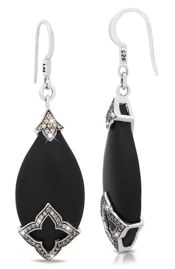 Lois Hill Sterling Silver Black Onyx & Brown Diamond Teardrop Earrings