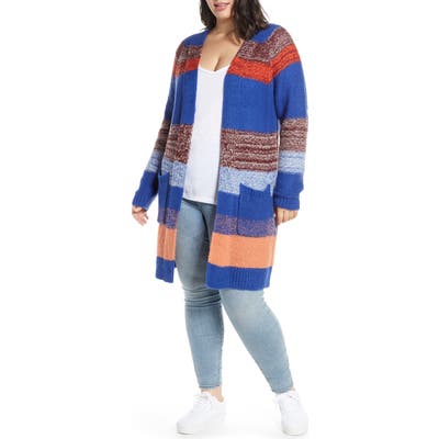Plus Size Bp. Bold Stripe Longline Cardigan, Blue