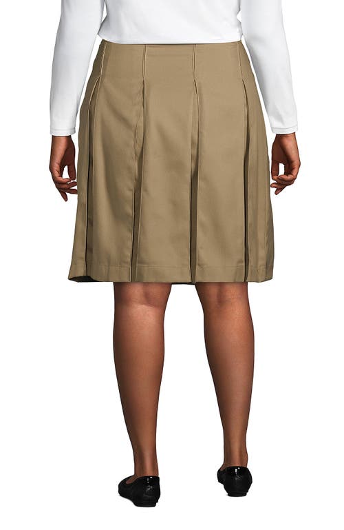 Lands' End School Uniform Solid Box Pleat Skirt Top Of Knee In Khaki