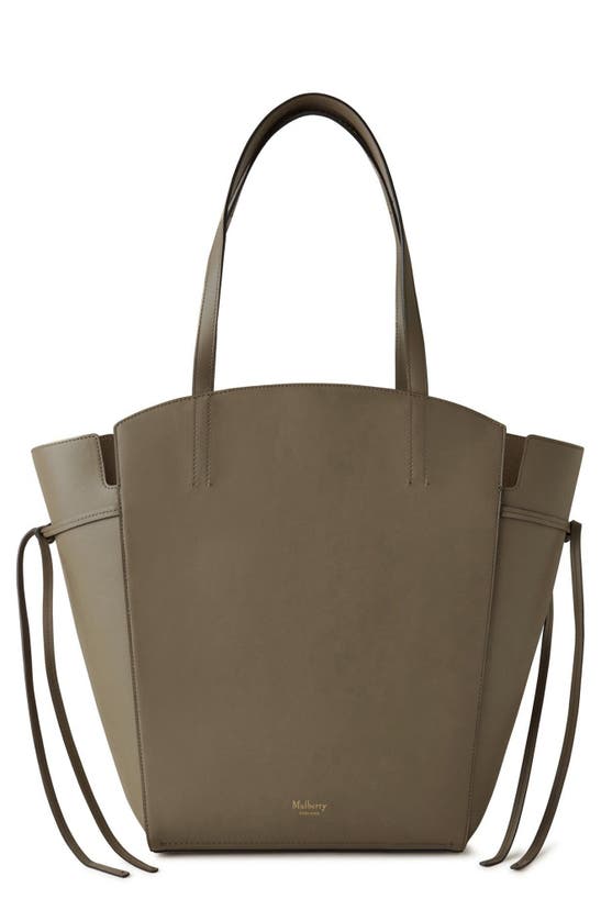 Shop Mulberry Clovelly Calfskin Leather Tote In Linen Green