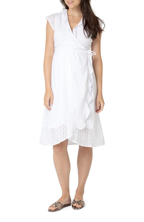 Nom Maternity Florence Eyelet Embroidered Maternity Dress in White at Nordstrom, Size Small