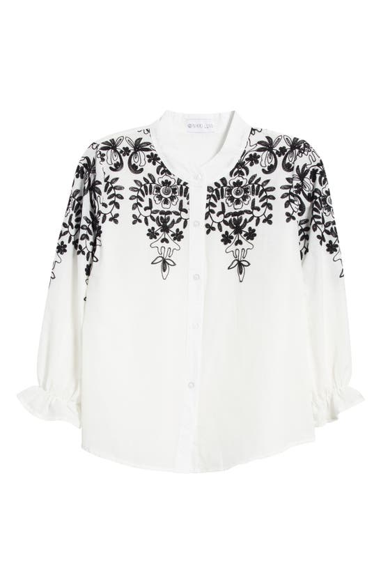 Shop Nikki Lund Floral Embroidered Cotton Blouse In White