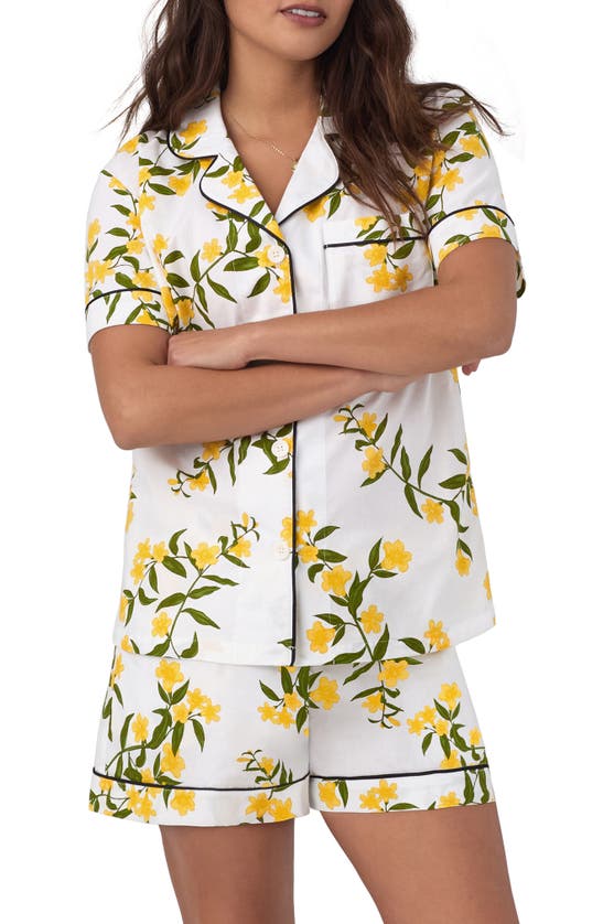 Shop Bedhead Pajamas Print Organic Cotton Sateen Short Pajamas In Carolina Jasmine