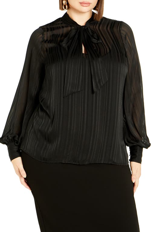 City Chic Angelica Stripe Tie Neck Shirt Black at