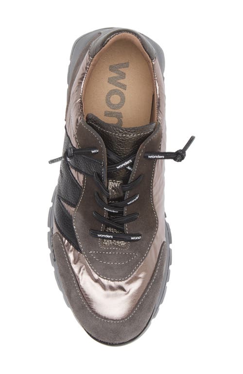 Wonders Oslo Pewter Metallic Suede & Nylon Trainers In Grey Black Lead Combo