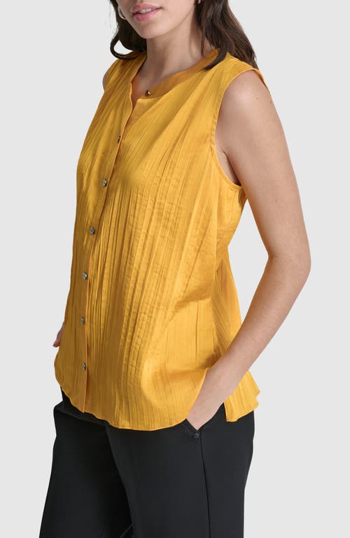 Shop Dkny Pleated Sleeveless Button-up Shirt In Goldenrod