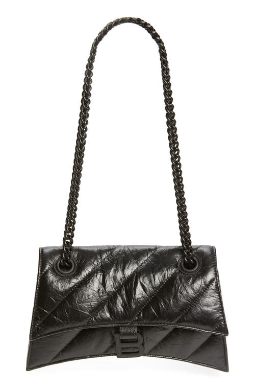 Balenciaga Small Crush Quilted Leather Shoulder Bag in Black