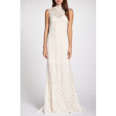 Tadashi Shoji Back Detail Lace Wedding Dress, Ivory