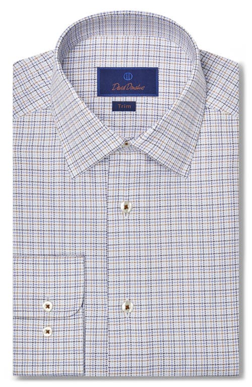 David Donahue Trim Fit Microcheck Dress Shirt In Blue/chocolate