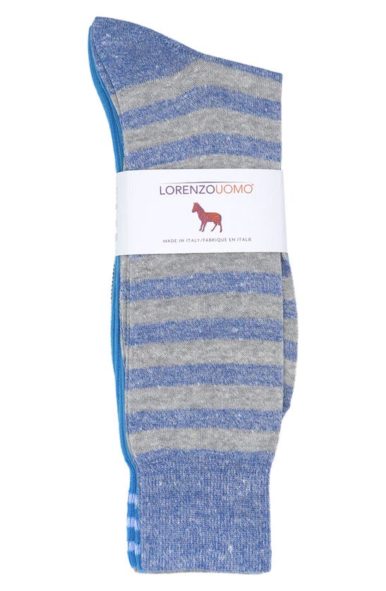 Lorenzo Uomo 3-pack Assorted Stripe Cotton Blend Dress Socks In Light Blue