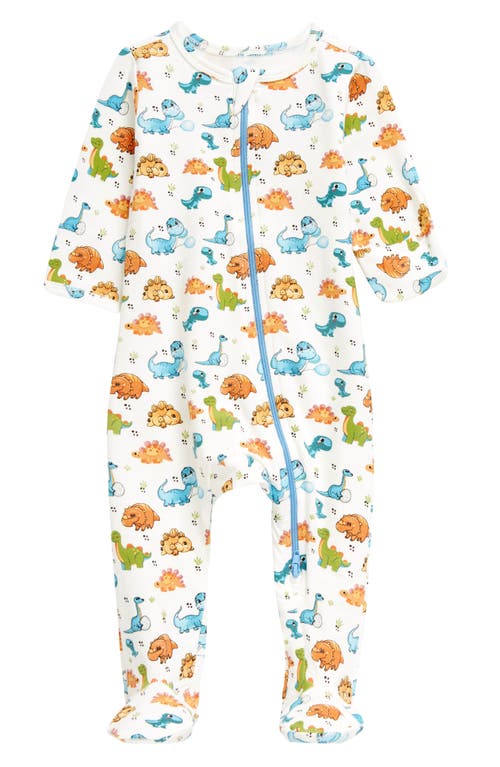 Norani Baby Dinos Stretch Organic Cotton Footie In Orange/blue