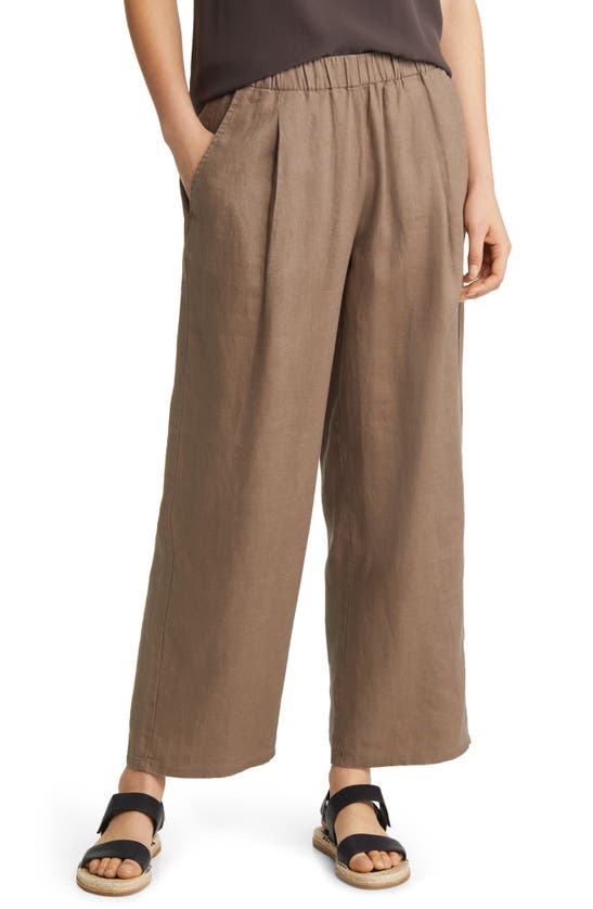 Eileen Fisher Cropped Organic Linen Pants In Cobblestone