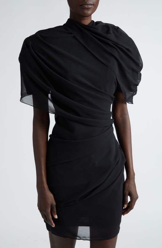 Shop Jacquemus La Robe Castagna Draped Mousseline Dress In Black