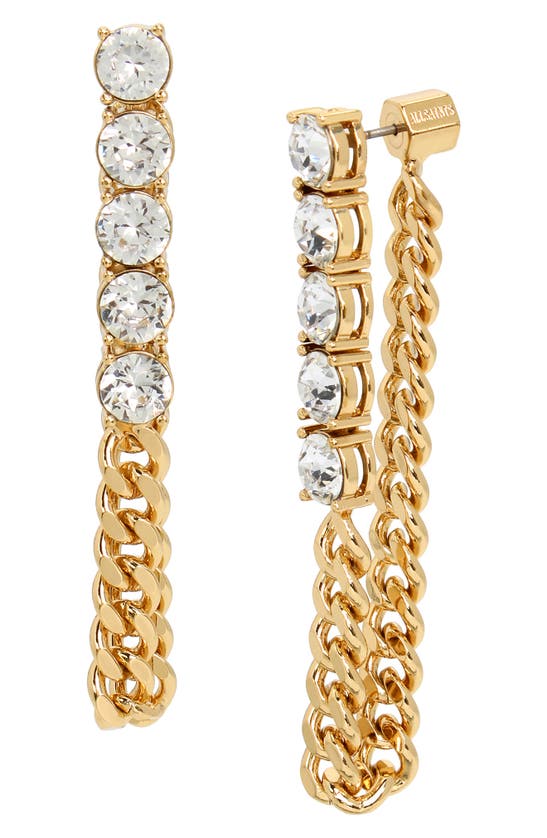 Shop Allsaints Crystal Draped Front/back Earrings In Crystal/ Gold