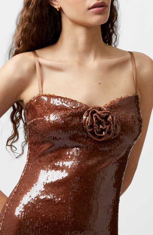 Shop French Connection Beatrice Sequin Rosette Maxi Dress In Brown Sequin