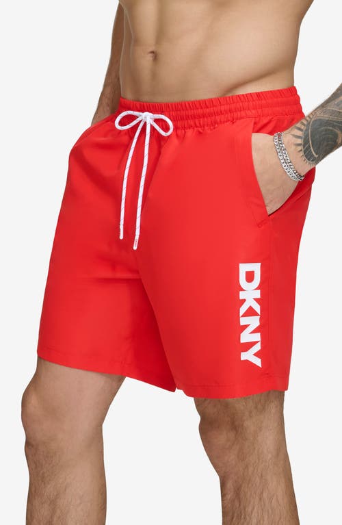 Dkny Core Volley Swim Trunks In Red