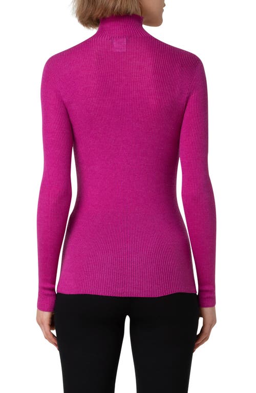 Shop Akris Cashmere & Silk Fine Rib Funnel Neck Sweater In Magenta