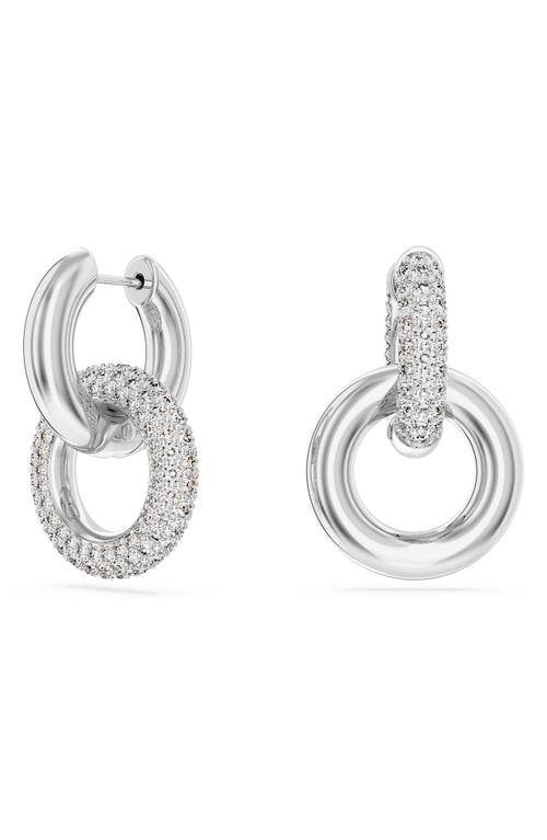 Swarovski Rhodium-plated Pave Interlocking Loop Charm Mismatch Hoop Earrings In Silver