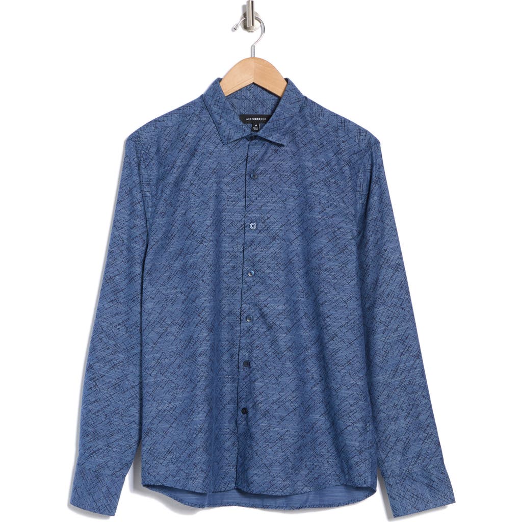 Westzeroone Costas Long Sleeve Trim Fit Button-up Shirt In Navy