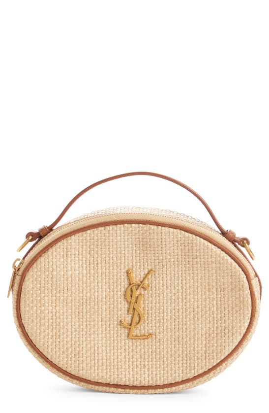 Saint Laurent Raffia Crossbody Bag In Golden Ecru/ Brick ModeSens
