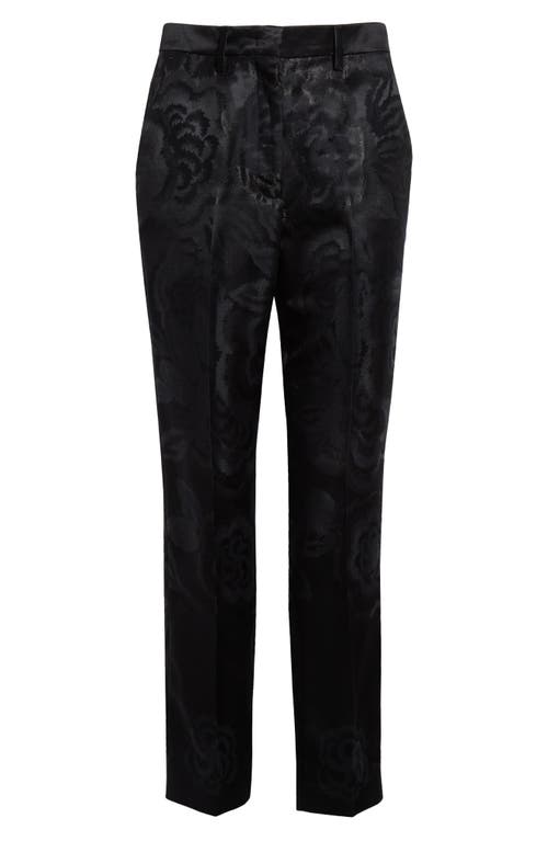 Shop Etro Floral Jacquard Tapered Satin Cigarette Trousers In Black