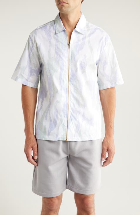 Scribble Print Cotton Zip Up Shirt