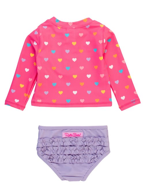 Rufflebutts Girls Upf50+ Long Sleeve Zipper Rash Guard 2-piece In Colorful Hearts