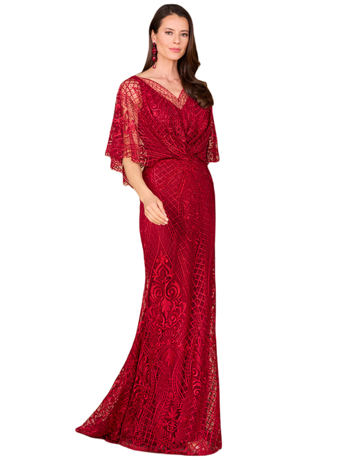 Shop Lara New York Cape Sleeve Mermaid Gown In Red