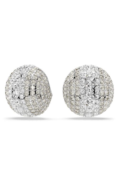 Swarovski Sublima Crystal Clip On Drop Earrings In Rhodium Plated In Silver/white