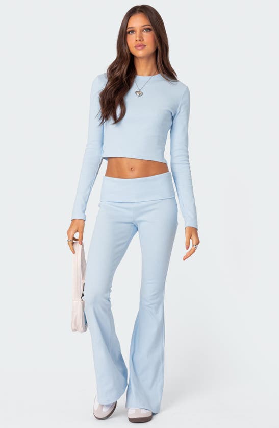 Shop Edikted Coffee Break Rib Flare Leggings In Light-blue