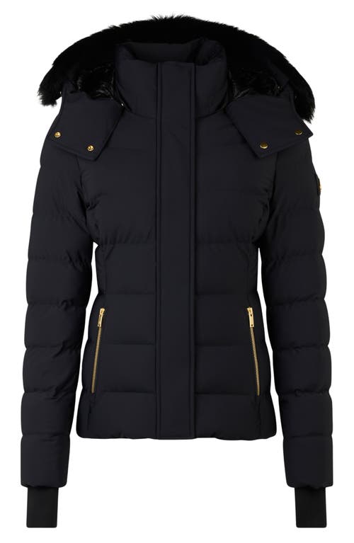 Moose Knuckles Betta Puffer Jacket With Detachable Hood And Shearling Trim In Black W Black S