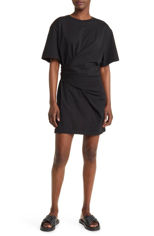 FRAME Drape Organic Cotton Knit T-Shirt Dress in Noir