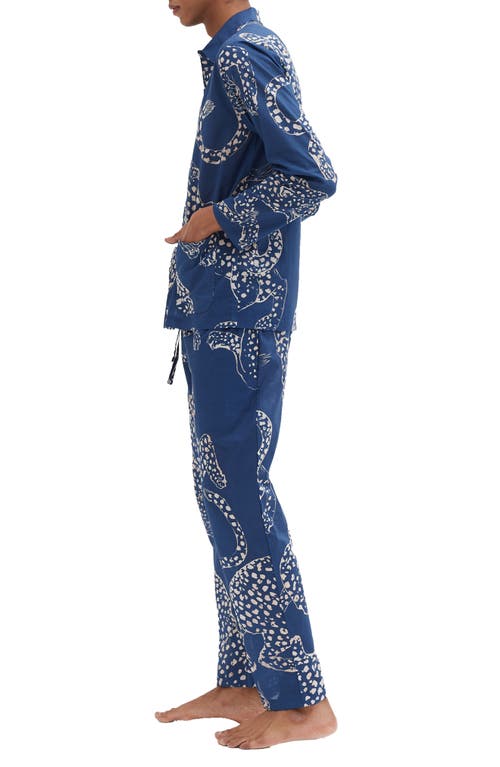 Shop Desmond & Dempsey Leopard Print Long Sleeve Cotton Pajamas In Blue