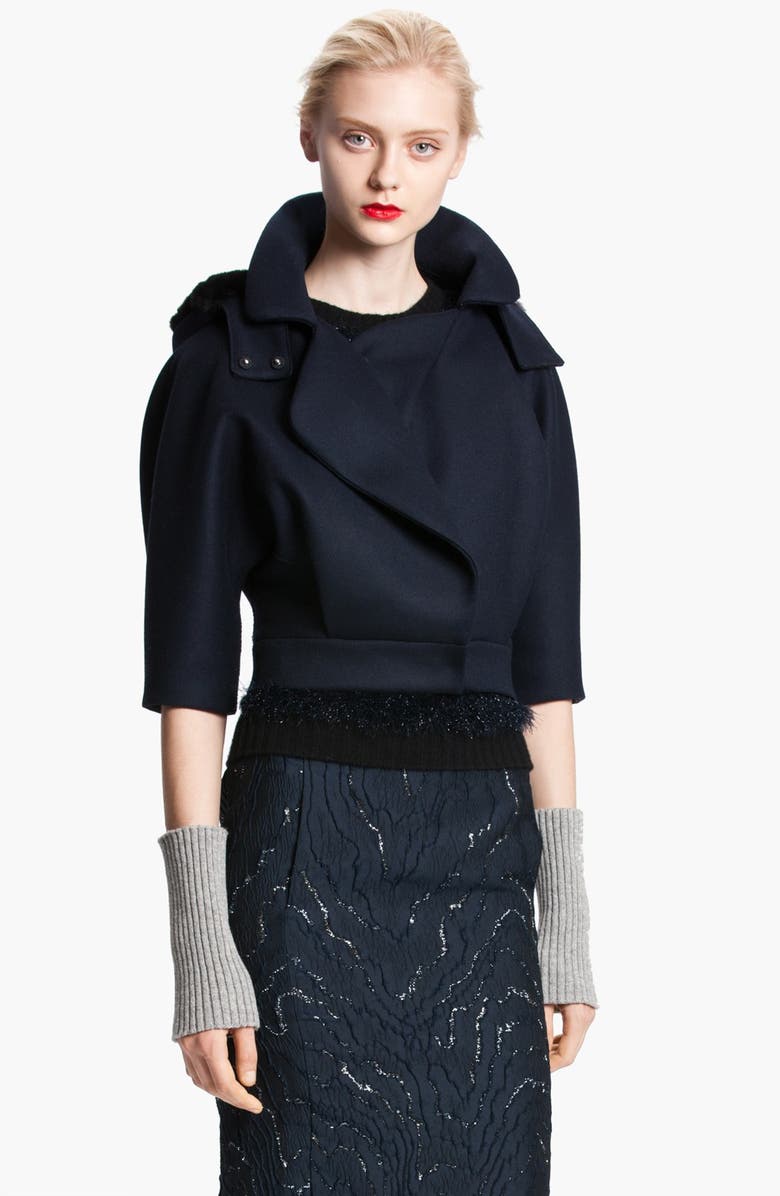 Nina Ricci Wool Crop Jacket with Removable Genuine Fur Hood | Nordstrom