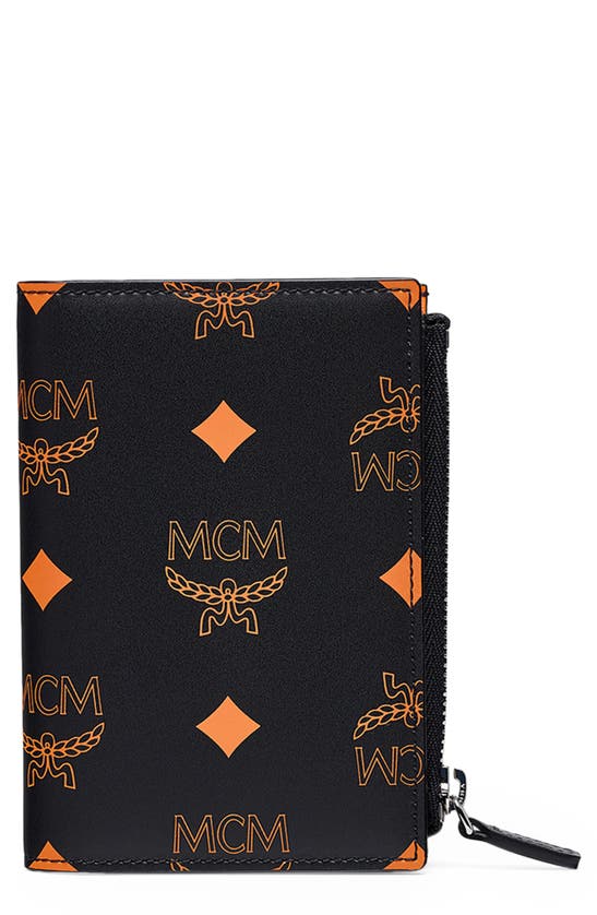MCM Black & Persimmon Orange Color-Splash Logo Bifold Wallet