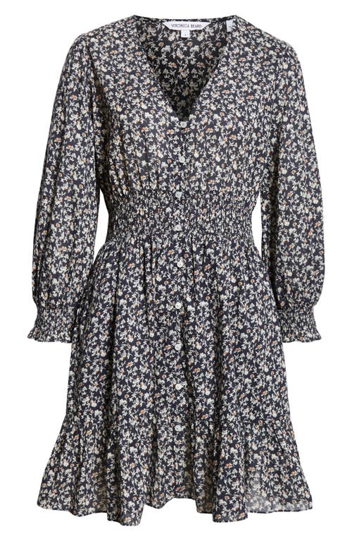 Shop Veronica Beard Katari Floral Smocked Cotton Minidress In Navy Multi