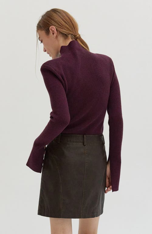 Shop Crescent Power Shoulder Turtle Neck Sweater Top In Fig