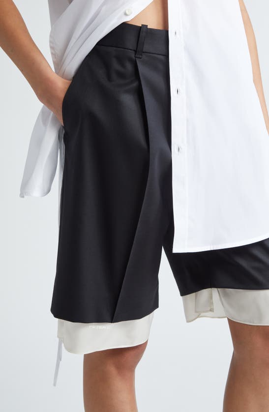 Shop Peter Do Peekaboo Lining Tailored Stretch Wool Shorts In Black/ Ivory
