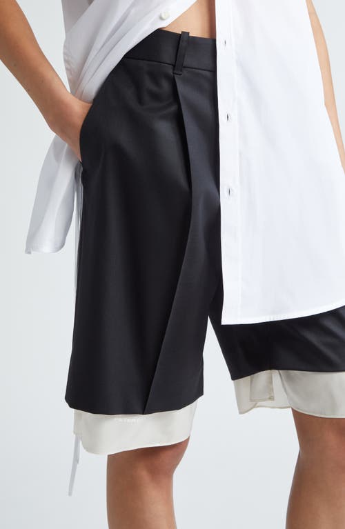 Shop Peter Do Peekaboo Lining Tailored Stretch Wool Shorts In Black/ivory