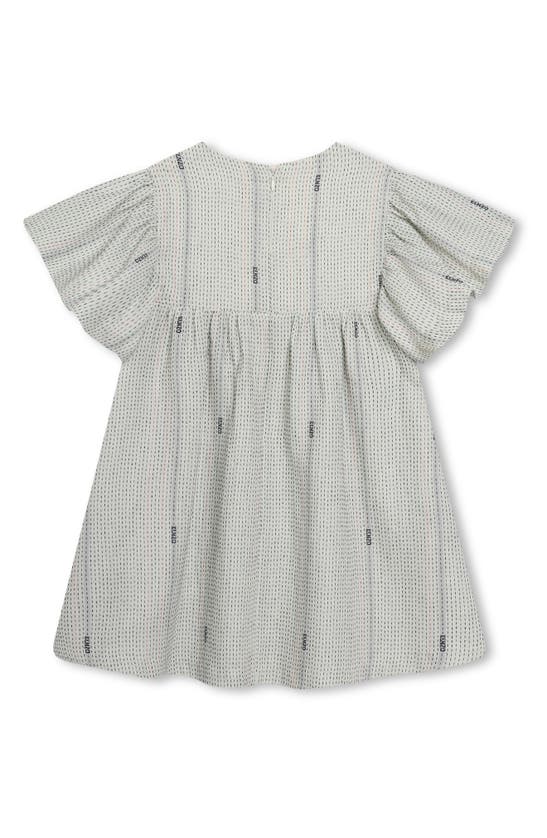 Shop Kenzo Kids' Flutter Sleeve Cotton Dress In Ivory/ Black