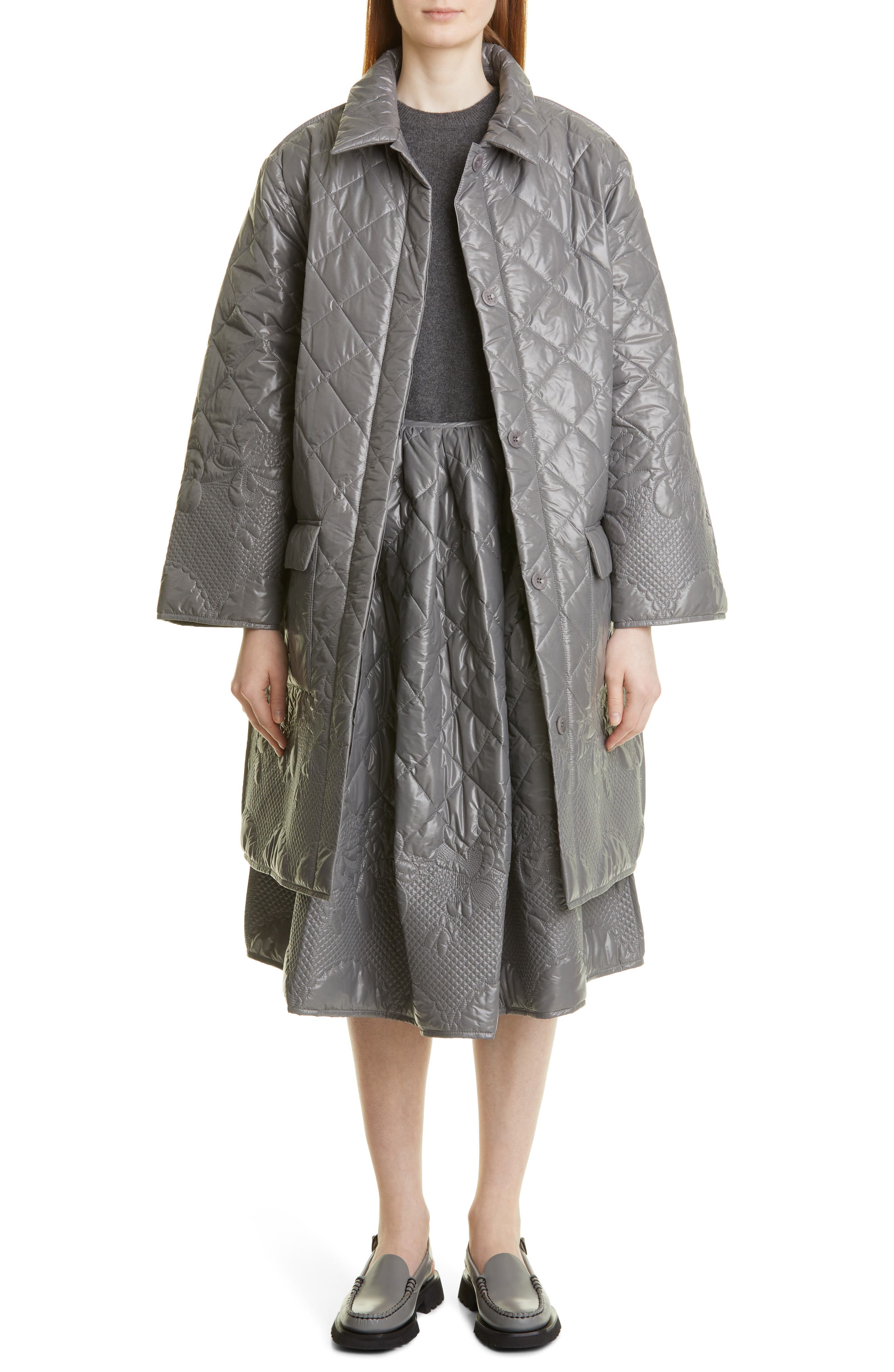 Cecilie Bahnsen Fulton Camellia Quilted Jacket in Grey