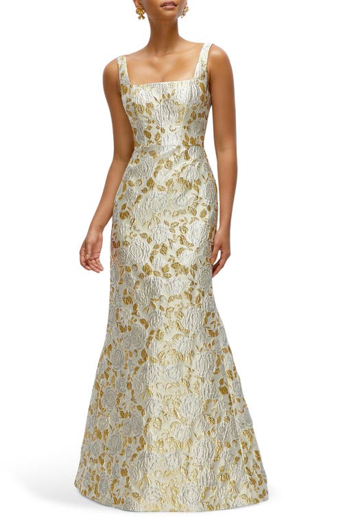 Shop Dessy Collection Metallic Floral Brocade Trumpet Gown In Winter Mist