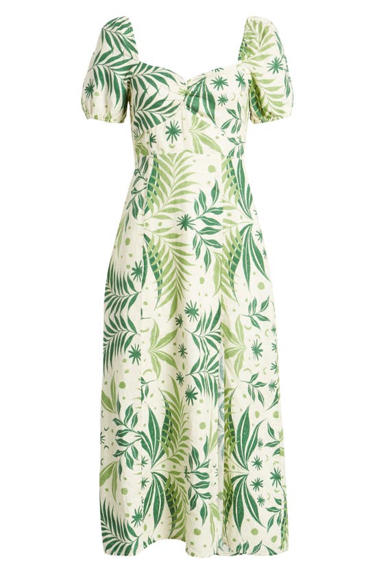 Shop & Other Stories Puff Sleeve Linen Dress In Sienna Aop