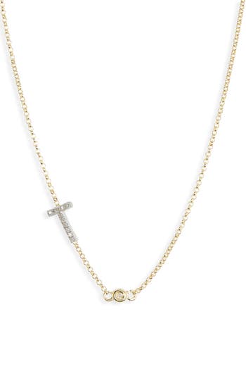 Meshmerise Bezel Diamond Initial Chain Necklace In Yellow-t