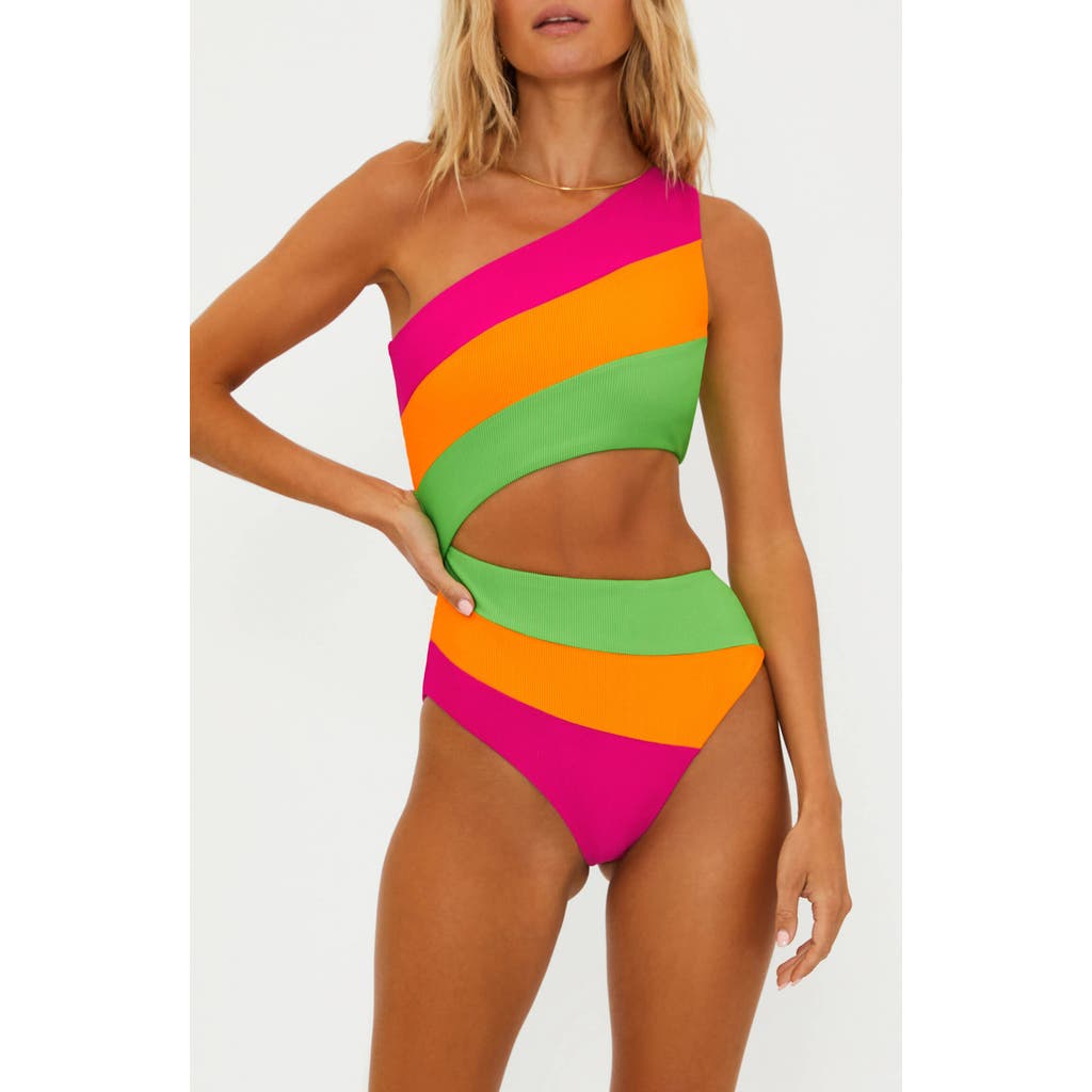 Beach Riot Joyce Stripe Cutout One-piece Swimsuit In Neon Sunset Colorblock